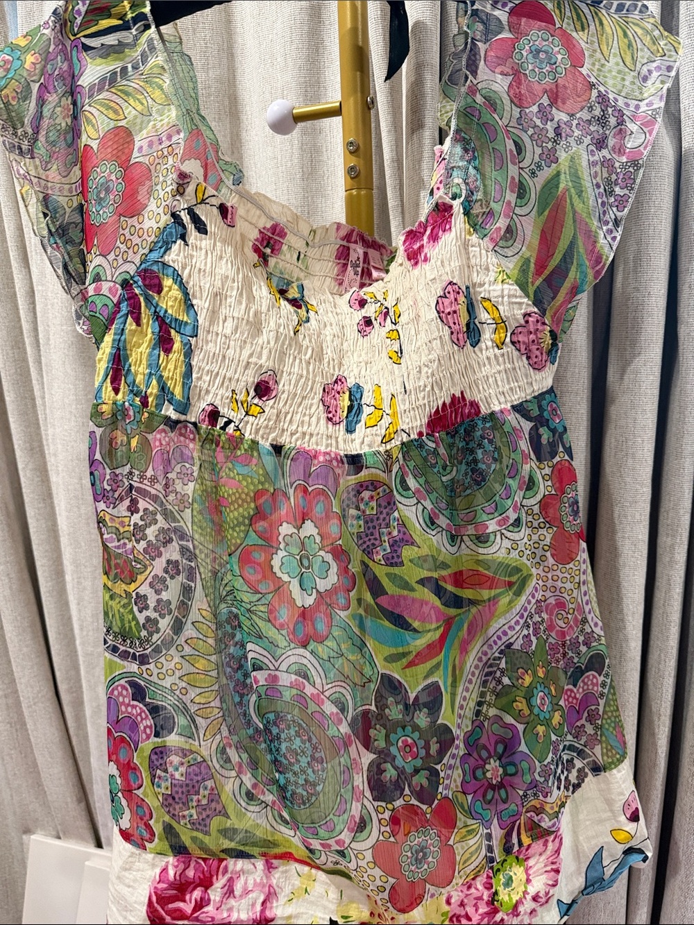 Dolled Up Cream Multicolor Floral Paisley Smocked Camisole
